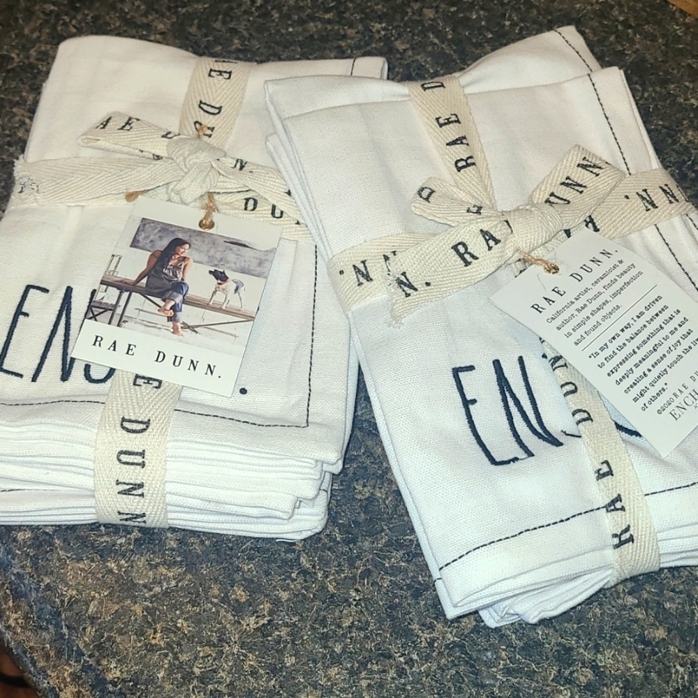 2 sets of Rae Dunn "ENJOY" embroidered napkins, set of 8